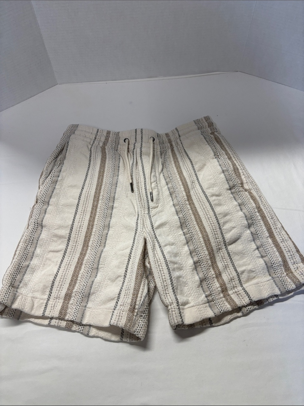 American Eagle Outfitters Cream and Brown Striped Athletic Shorts